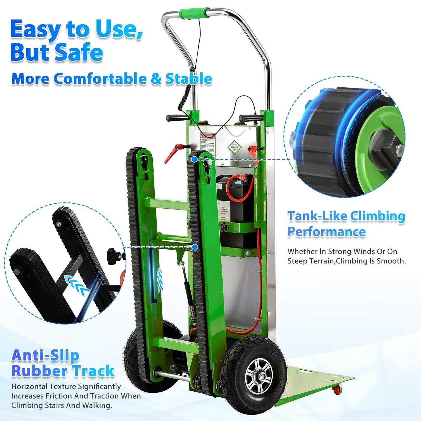 Electric Stair Climbing Dolly, Heavy Duty Stair Climber 900lbs Capacity 1250W Motorized Hand Truck with Ropes & Foldable Design for Moving Furniture