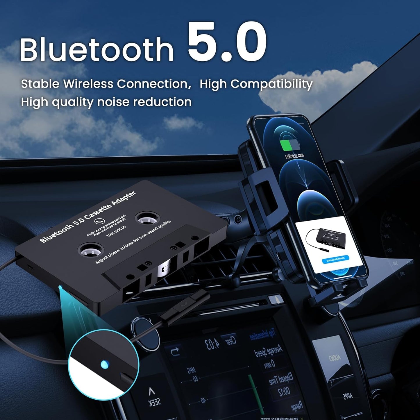 Mersoco Cassette MP3 5.0 Cassette Car Audio Bluetooth Wireless Receiver, Tape Player Bluetooth Aux Adapter, Hands-Free