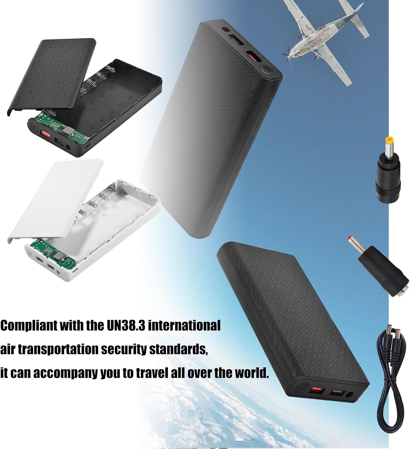 WikoNasc 18650 Set Rechargeable Battery Banks Modulars Build Fast Charging Double Ports LED Monitor ABS Texture
