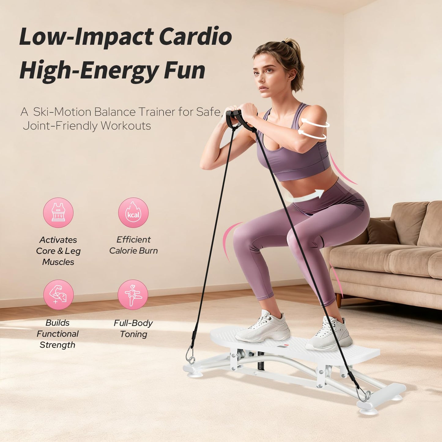 ZCMHAXJ Balance Board for Adults, Ski Machine Exercise Equipment with Resistance Bands, Rock Stepper Featuring LCD Monitor, Portable Wobble Board or Full Body Workout at Home Gym (White)