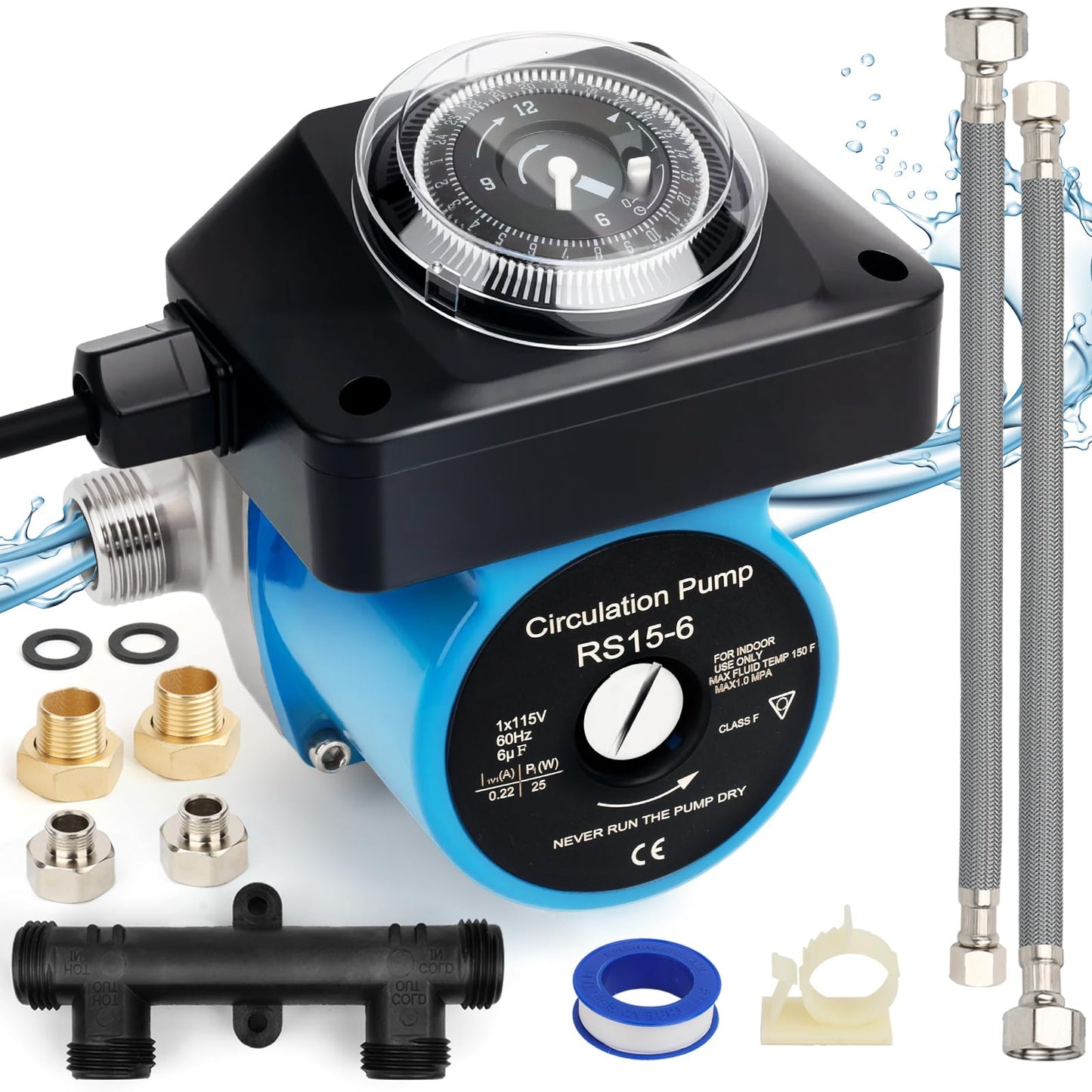 Instant Hot Water Recirculating Pump Kit - Save 15,000 Gallons/Year, Programmable Timer, 5-Year Warranty, Easy DIY Installation for Tank Water Heaters