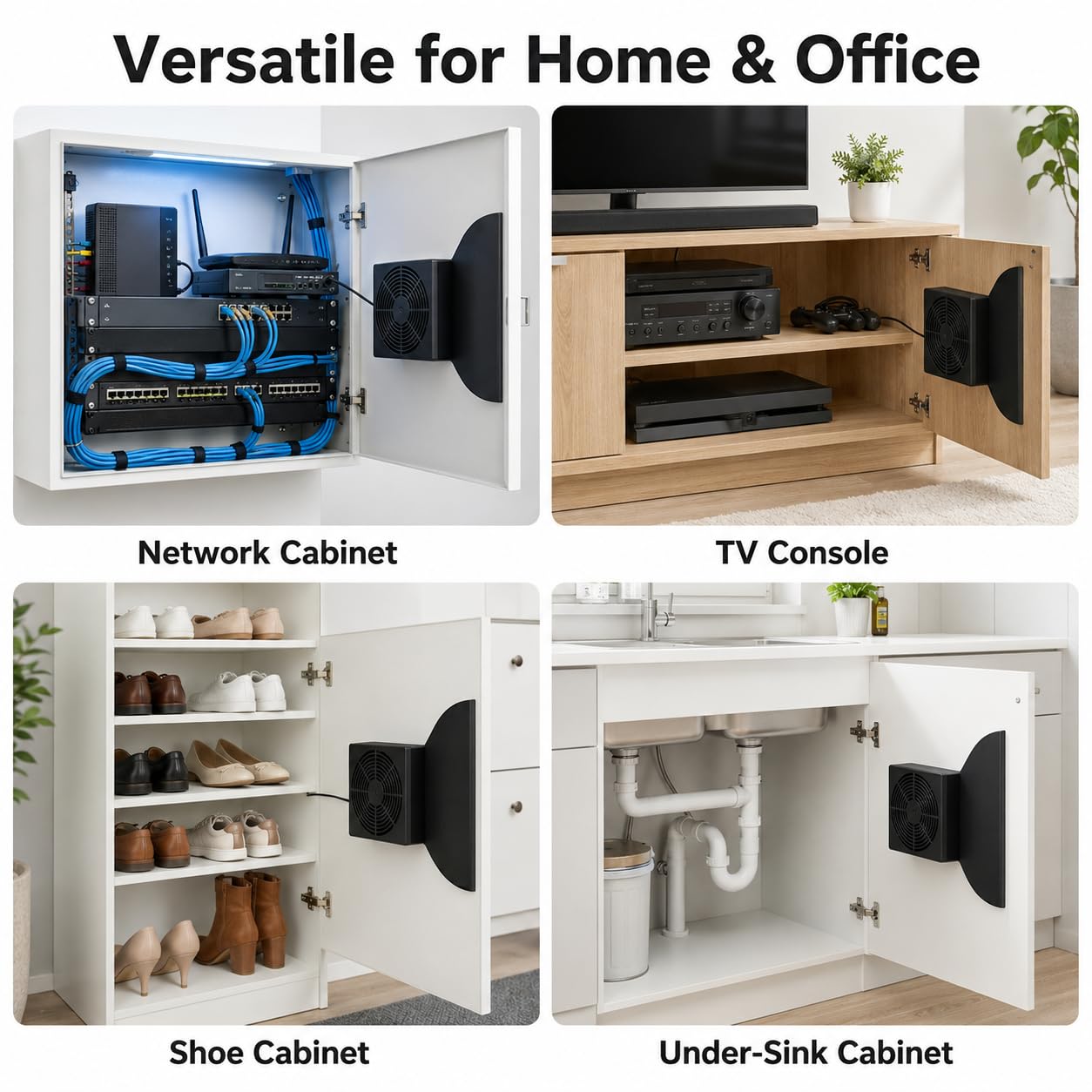 Cabinet Cooling Fan – No Drilling Required, Quiet Slim Fan for Home Theater AV Cabinets, Electronics Enclosures, Server Racks, and Ventilated Doors
