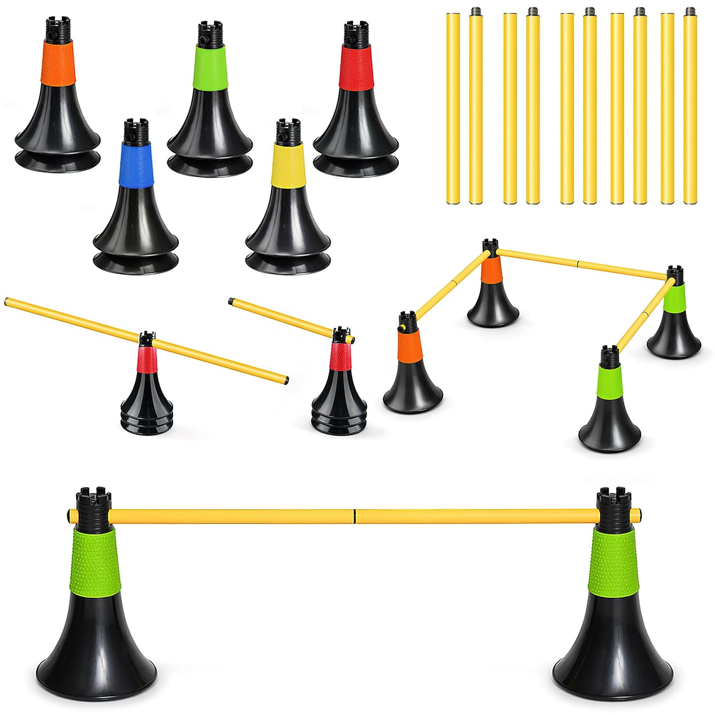 BLANRICO 9 Inch Agility Training Cones with Poles, 10PCS Set Soccer Basketball Practice Cones for Speed Footwork and Coordination Drills