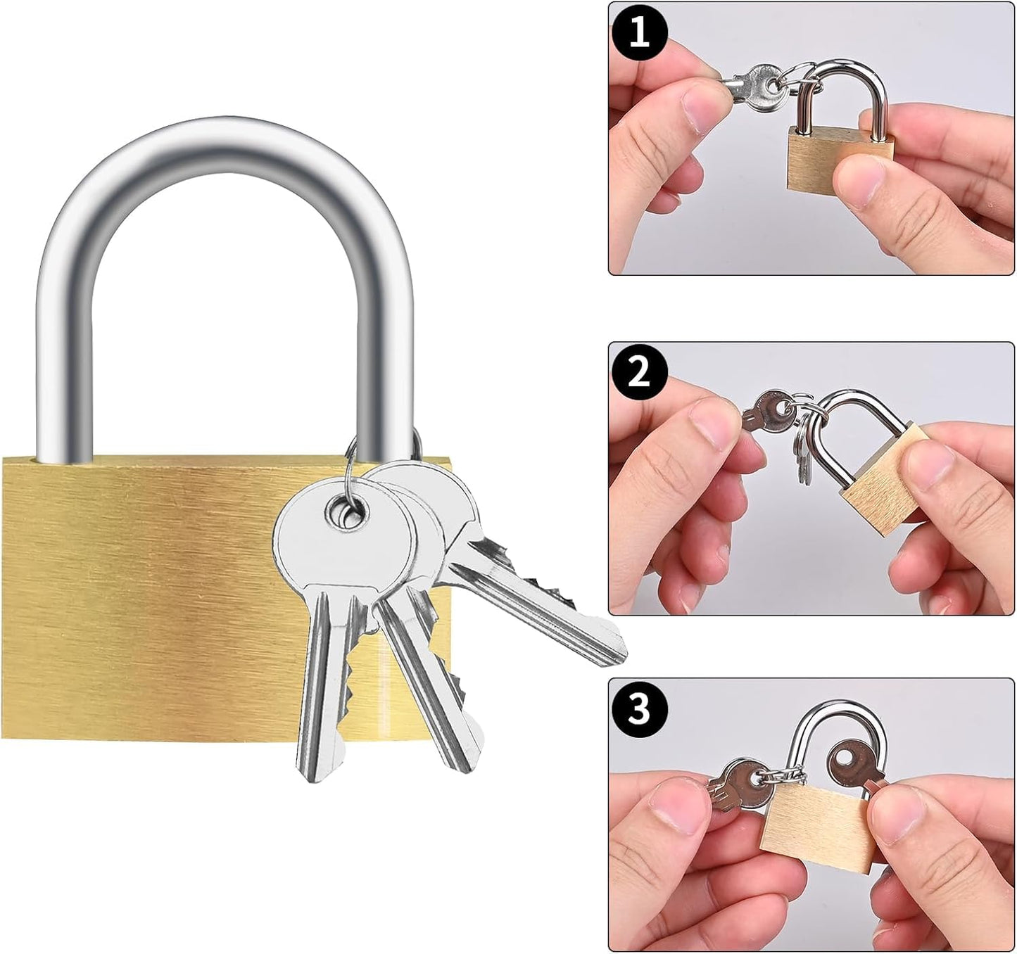 4pcs Solid Brass Padlock with Key, Small Pad Lock with Key, Padlocks with 12 Same Keys, Storage Lock Shackle for Locker Outdoor Indoor Use