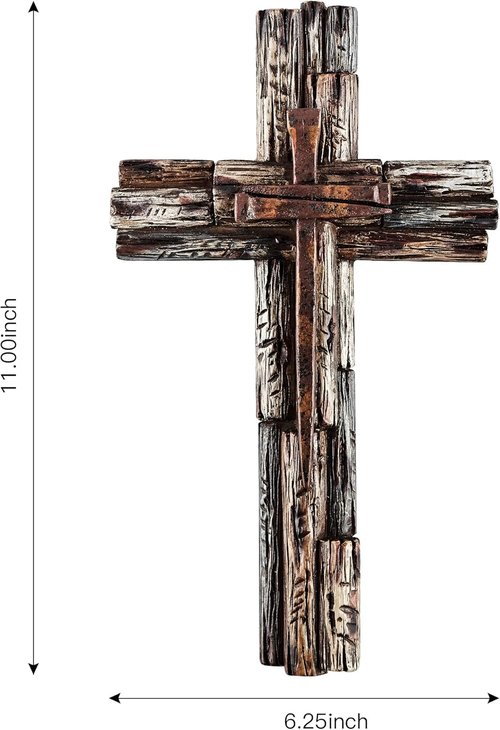 Eagrafts Rustic Wood-Like Resin Wall Cross - Decorative Home Wall Art with Faux Iron Nails