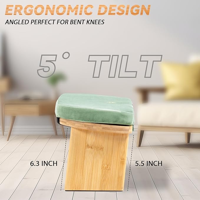 Meditation Bench, Bamboo Meditation Stool, Folding Kneeling Meditation Bench, Seiza Prayer Bench, Prayer Bench with Meditation Cushion, Kneeling Stool (Green & Bag)