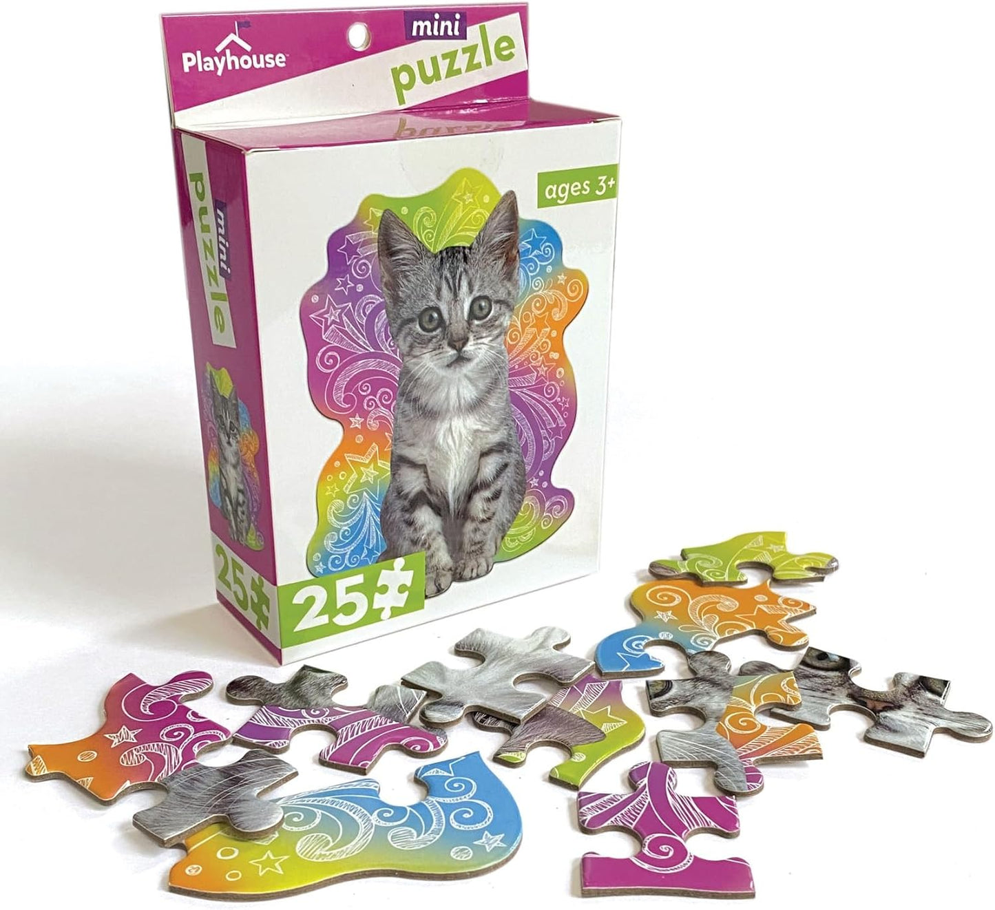 Playhouse | 25-Piece Die-Cut Mini Puzzle for Kids - Fun Tabby Kitten Design