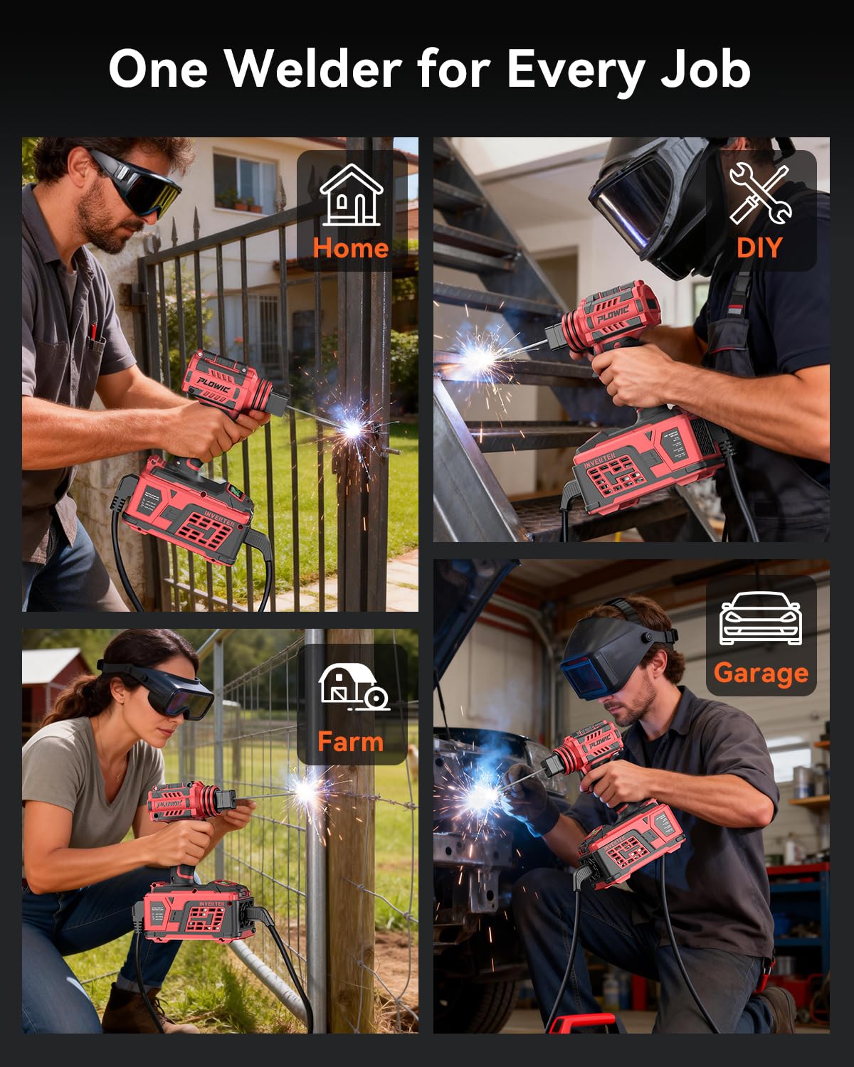 PLOWIC Portable Welding Machine:【2026 Upgraded】110V Handheld Welder with Balanced Design, LCD Display & 3 Modes (MMA/Hot Start/Arc Force), 200A IGBT Inverter ARC Welder Gun Fits 1/16"-1/8" Rods, Red