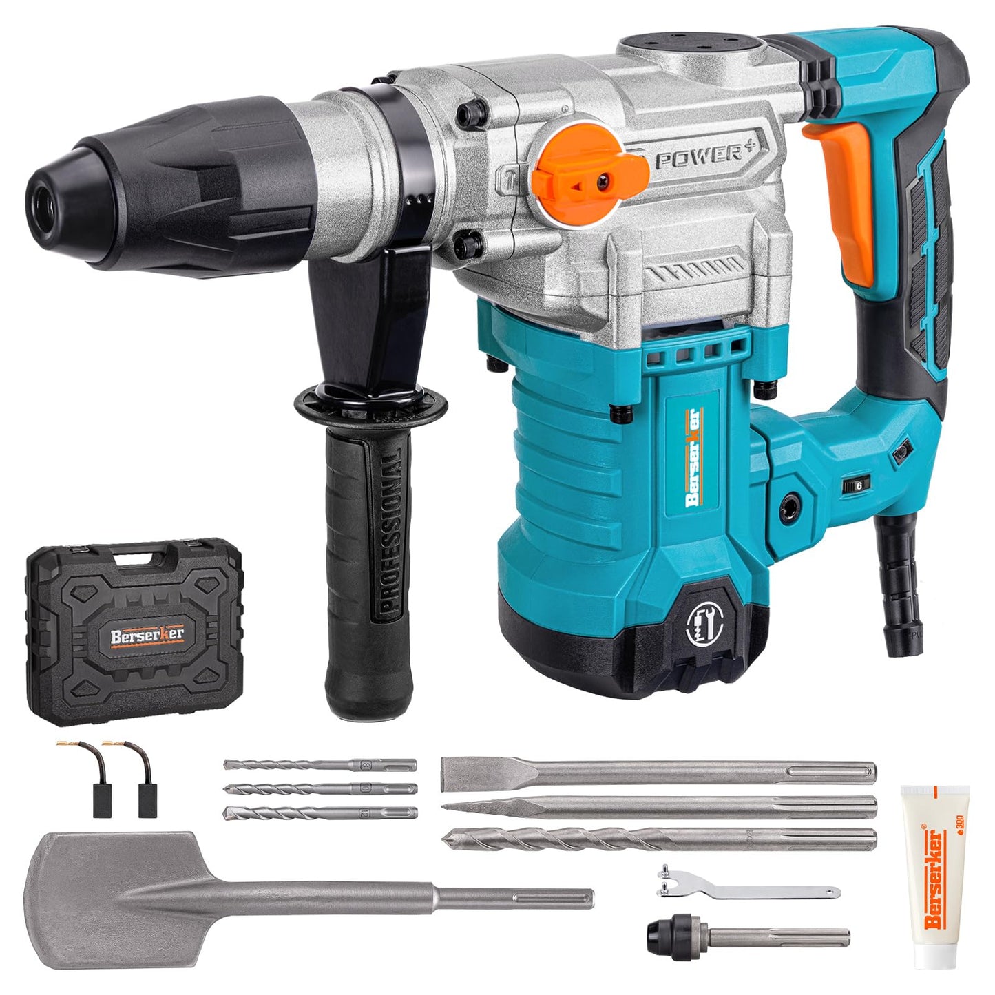 Berserker 1-9/16" SDS-Max Heavy Duty Rotary Hammer Drill with SDS Max Clay Spade, 4-1/2" x 18-1/2" Steel Shovel Bit