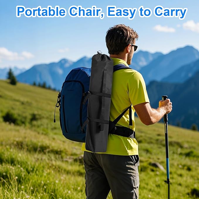 Folding Camping Chair, 225lb Capacity, Includes Cup Holder & Side Storage Bag, 5.5lbs Portable for Beach, Camping, Sport,2PCS Black