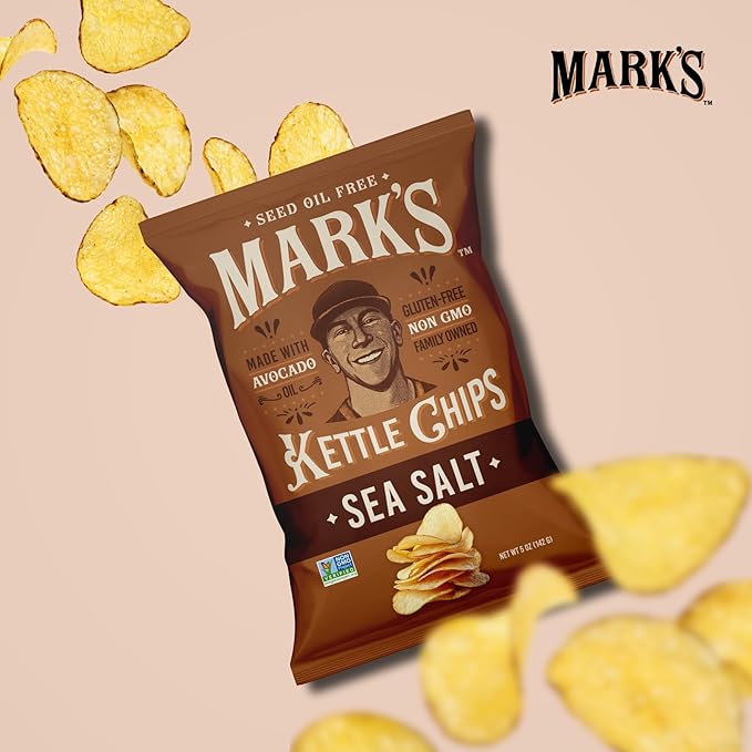 MARK’S Kettle Cooked Avocado Oil Potato Chips, Sea Salt – Seed Oil & GMO Free | Sea Salt, 5 oz (Pack of 3) | Gluten Free, Non-GMO Chips for Clean & Healthy Snacking