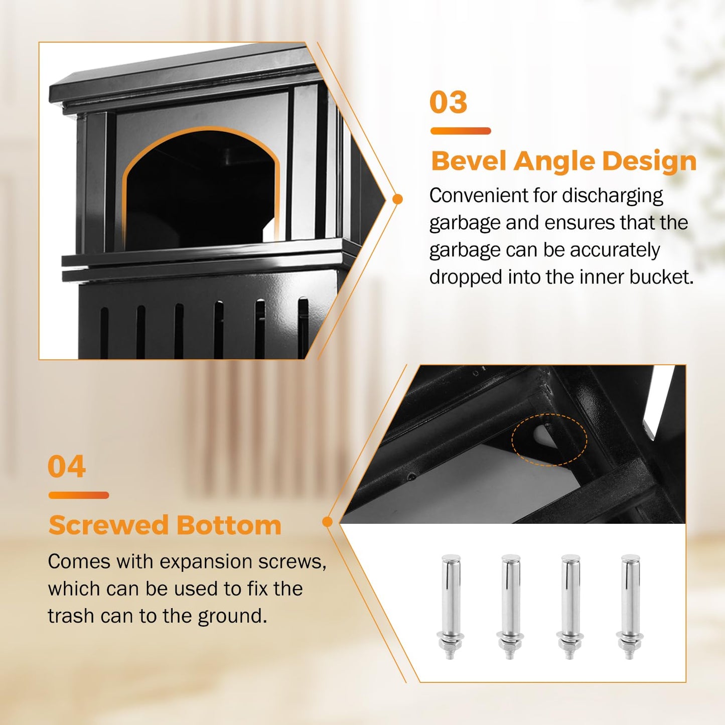 BEAMNOVA 15.8 * 15.8 * 35.5 in Black + 14.6 * 32.7 in Metallic Trash Can Stainless Steel Commercial Garbage Enclosure with Lid