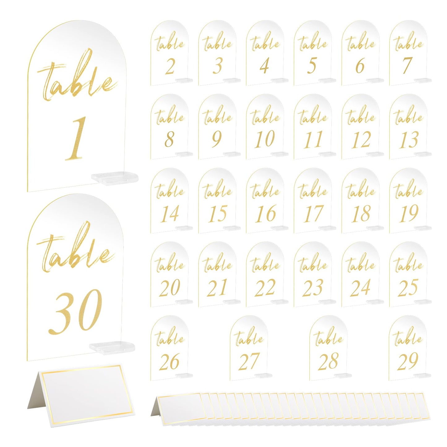 30 Sets Arch Wedding Table Numbers with Stands Gold Printed 1-30 Table Signs Clear Acrylic Table Number Display Stand for Wedding Reception Party Centerpieces Decor (4 x 6 Inch)