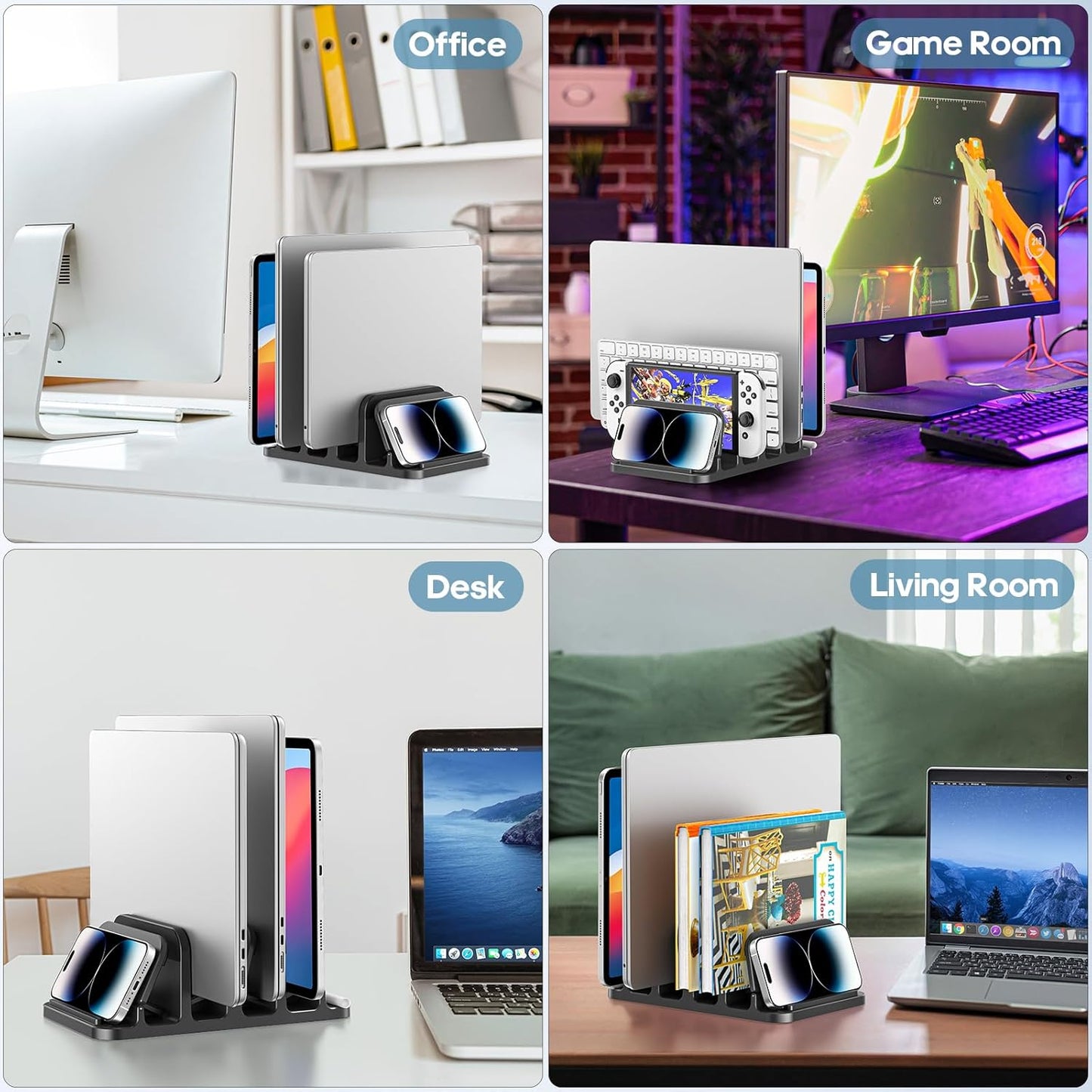 KDD 4-Slot 6-in-1 Vertical Laptop Stand with Gravity Locking, Laptop Holder Desktop Stand, Space-Saving Organizer Fits