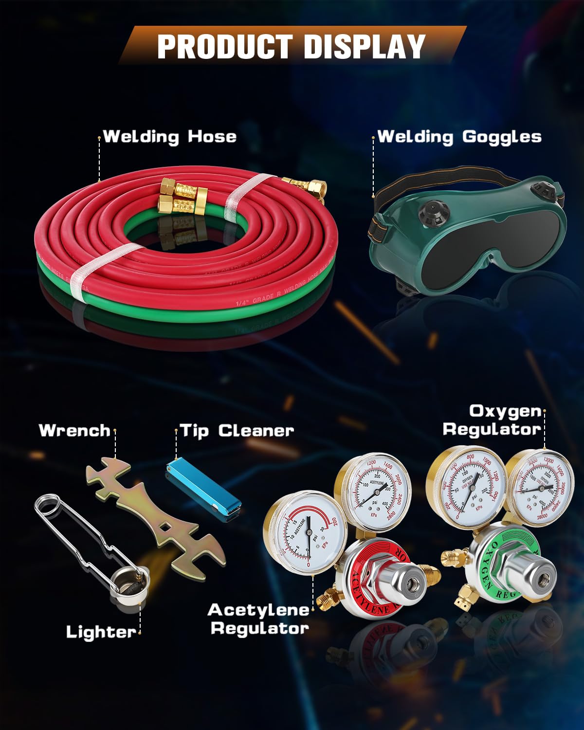 Oxygen Acetylene Torch Kit, Cutting Torch and Welding Kit, Oxy Gas Welding Cutting Brazing Set, Gas Welding Kit, Portable Oxy Acetylene Torch Welder, With Nozzles, Regulator, Hose Gauges, Blue Case