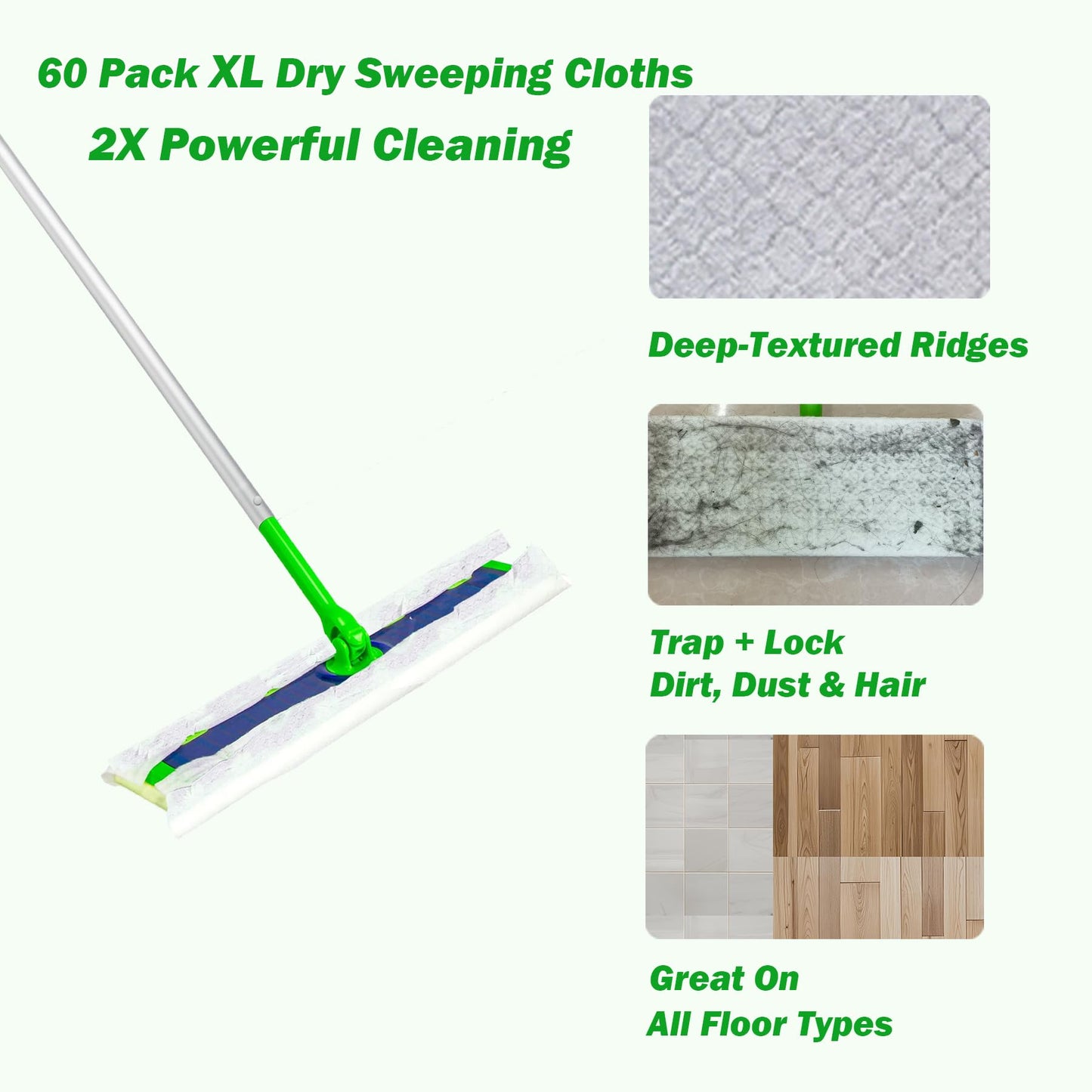 XL Dry Sweeping Cloth Refills for Swiffer Sweeper X-Large Mop, XL Disposable Dry Pads Refills, Pet Hair Dust Heavy Duty Dry Floor Cloth Refills for Floor Sweeping and Cleaning, 60 Count