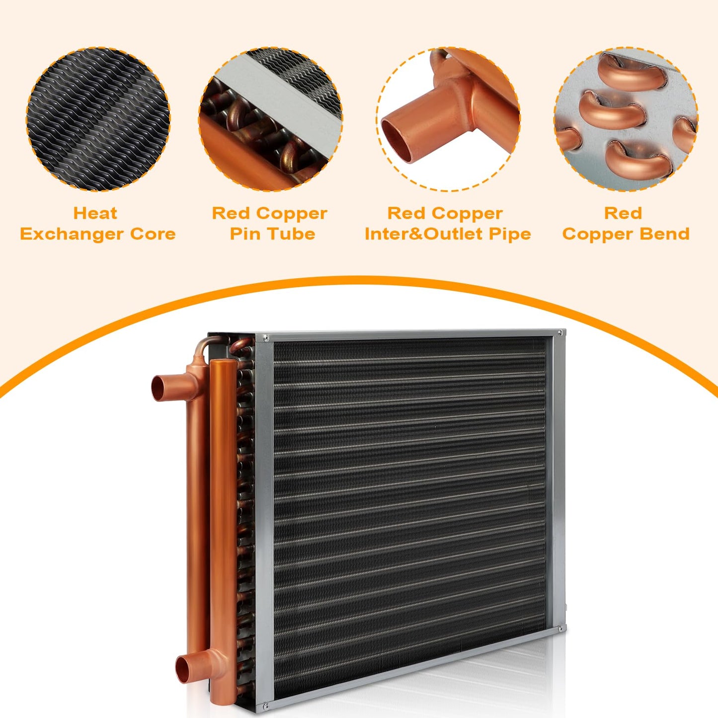 16x18 Heat Exchanger Water To Air With Copper Ports for Hot Air Wood Furnace Plenum And Hydronic Heating
