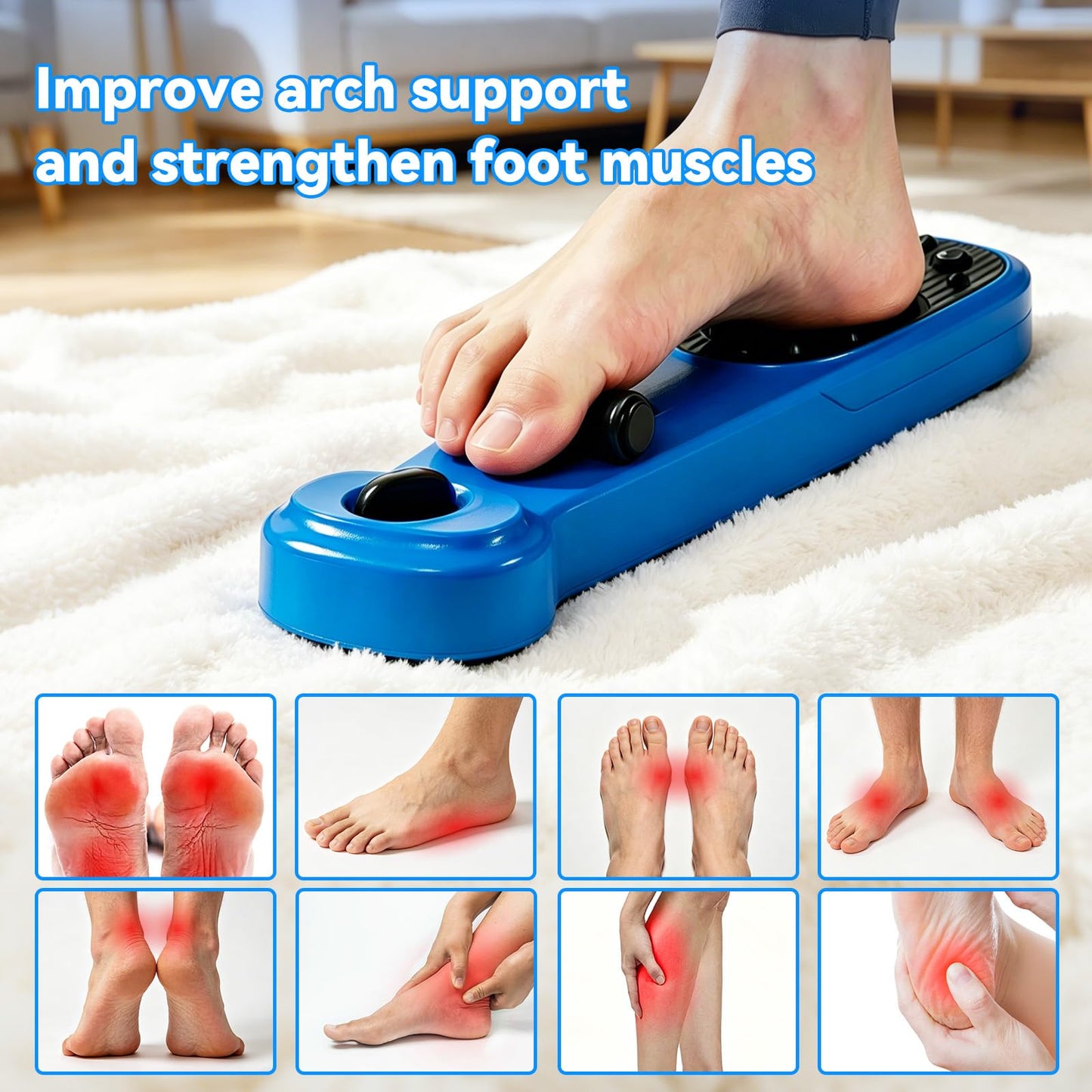 Foot Arch Trainer & Flat Foot Corrector - Adjustable Resistance Exerciser with Magnetic Massage Roller for Plantar Fasciitis, Ballet & Rehab
