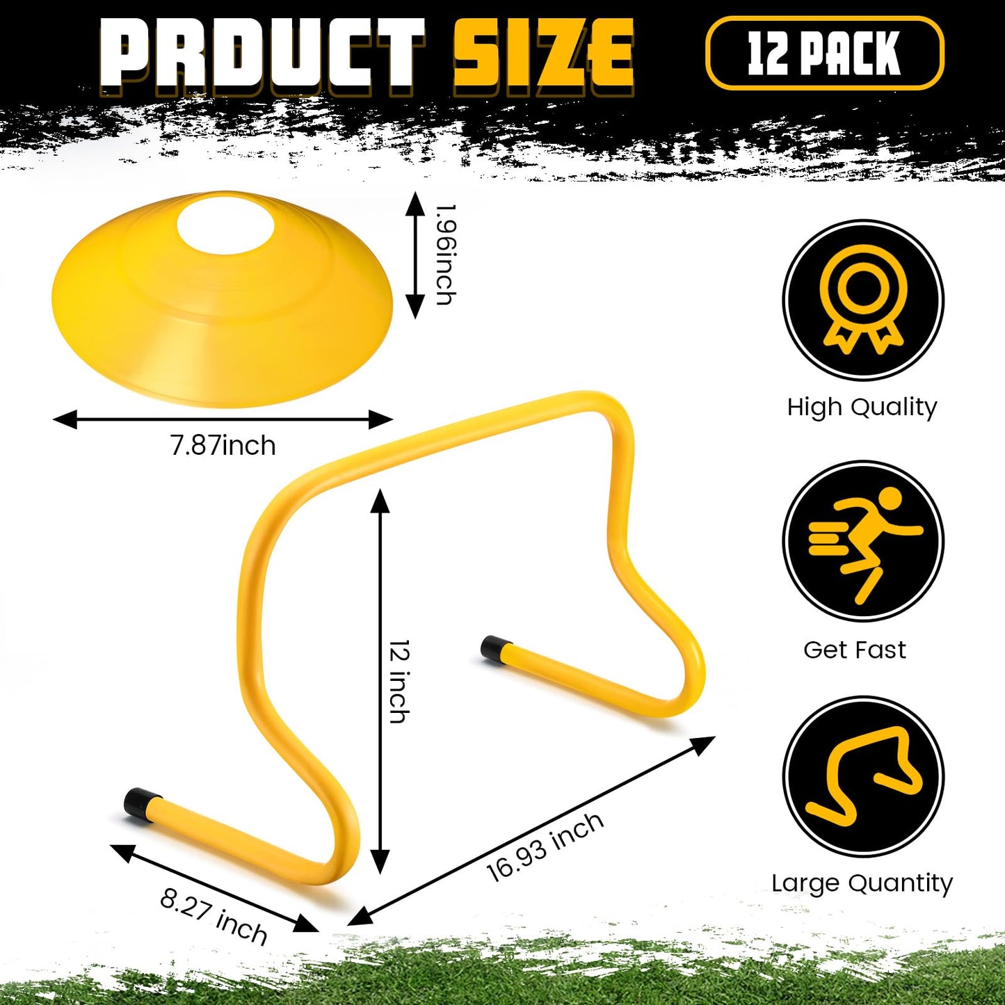 Gemscream 12 Pcs 12 Inch Agility Hurdles Training Equipment Agility Hurdles and Marker Cone Set Disc Cones Speed and Training Obstacle for Athletes Sports Soccer Football Tennis Basketball(Yellow)