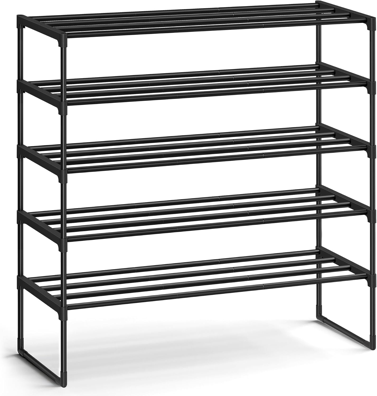 SONGMICS 5-Tier Shoe Rack - Stackable Metal Organizer for 20-25 Pairs | Black, 11.8 x 36.2 x 35.4 Inches
