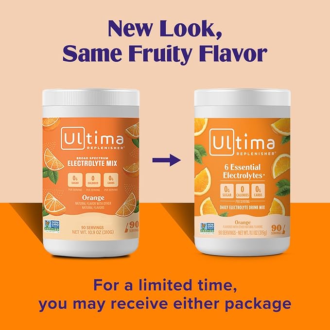Ultima Replenisher Daily Electrolyte Powder Drink Mix ??Sugar Free ??Orange, 90 Servings ??Hydration Powder with 6 Key Electrolytes and Trace Minerals ??Keto Friendly, Vegan, Non-GMO