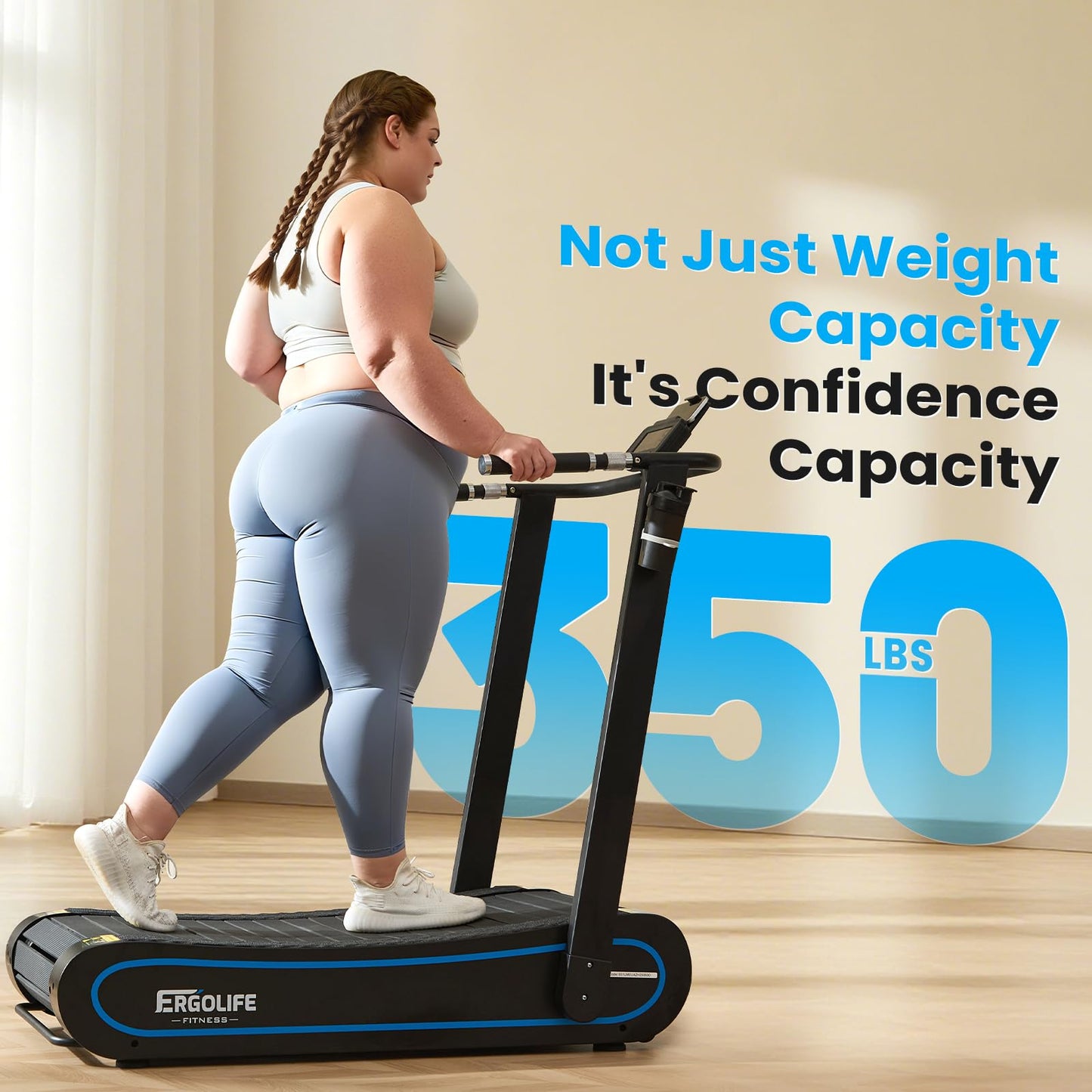 ERGOLIFE Curved Treadmill with Non-Electric Motorized, 2-in-1 Folding Treadmill with APP for Home Workout, Compact Manual Walking Pad, Office Running Machine with LCD Display