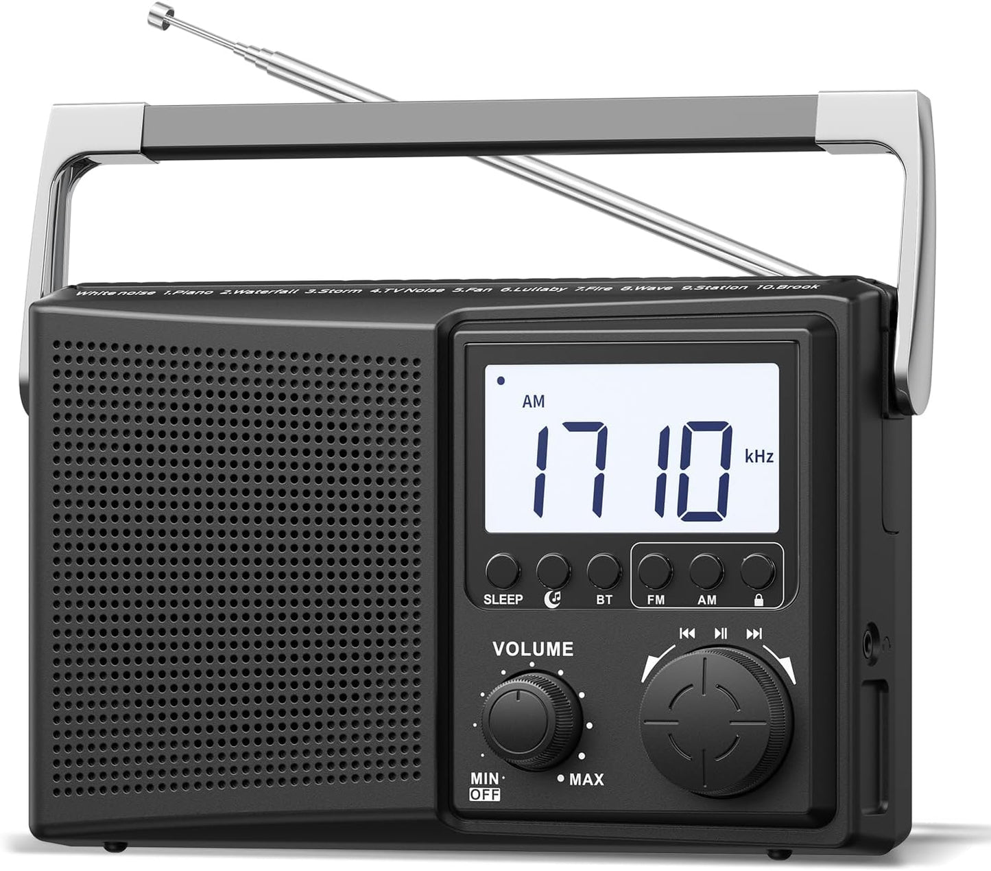 LEOTEC Operated,10 AM FM Radio with Bluetooth,Portable Radio Strong Reception,Plug in Wall,Battery White Noise