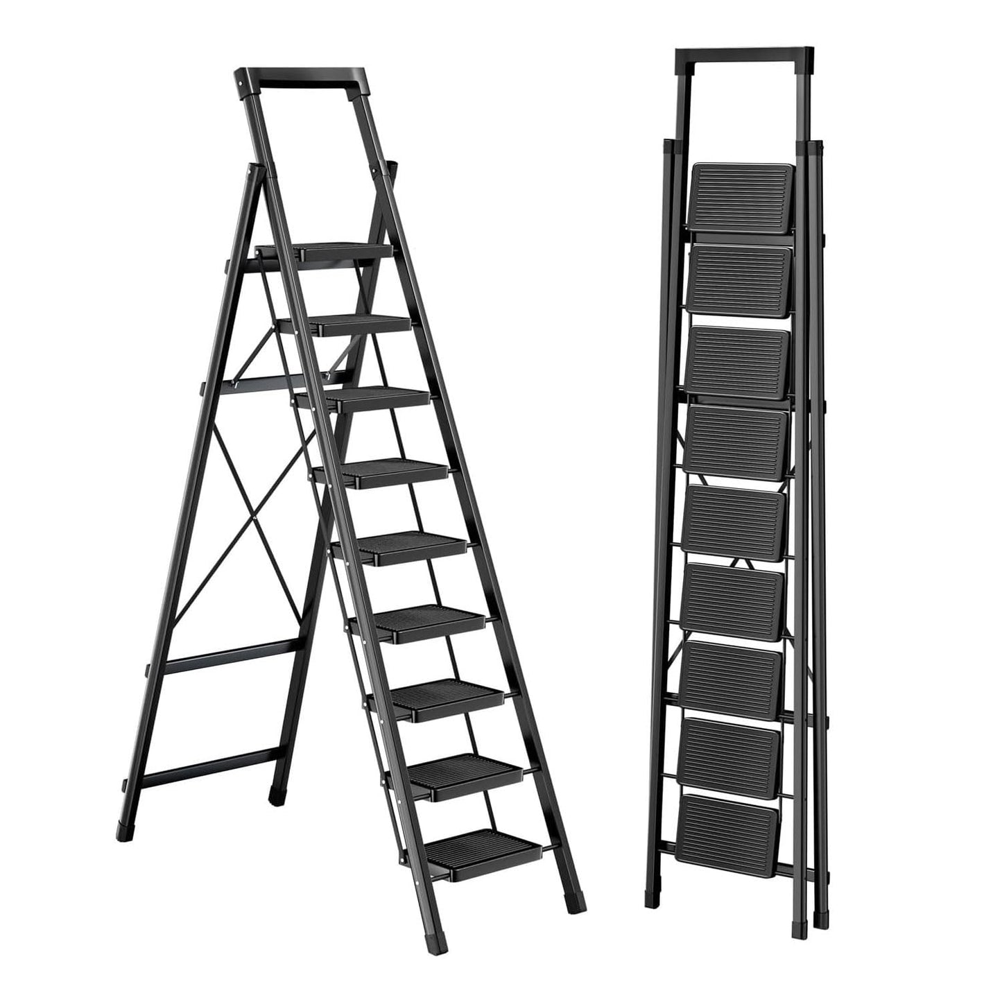9 Step Ladder with Platform,Folding Step Stool Heavy Duty,Protable Step Ladders with Anti-Slip Widen Pedals,Handrail,Safe-Lock Design,Tall Kitchen/Closet Step Ladder for Adults
