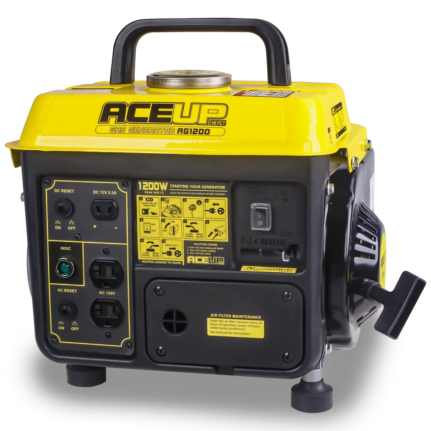Aceup Energy 1200W Gas Generator, Small Lightweight Generator for Home Use, EPA Compliant