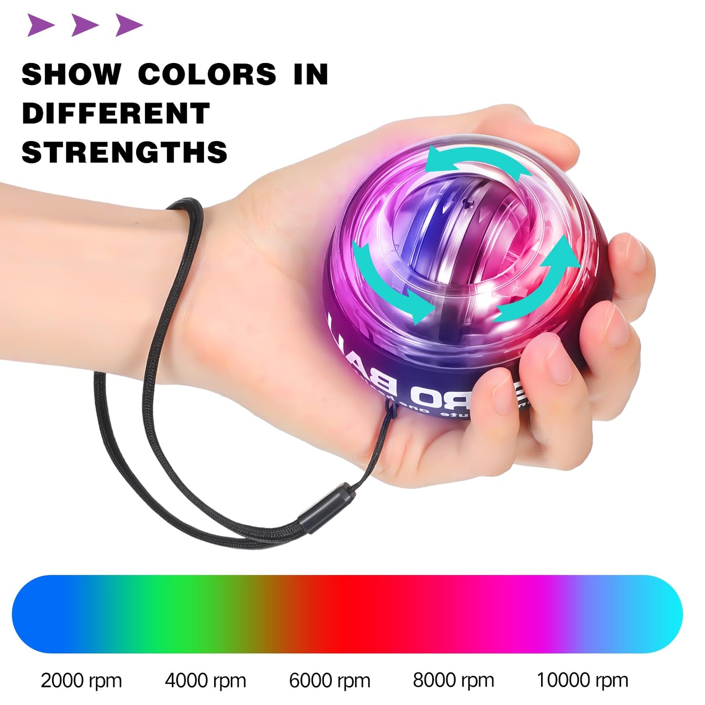 Glimin 4 Pcs Wrist Trainer Ball Auto Start Hand Gyro Ball Wrist Strengthener Self Starting Forearm Exerciser with Bag and Strap for Strengthening Arms Fingers Wrist Training (Black,Lighted)