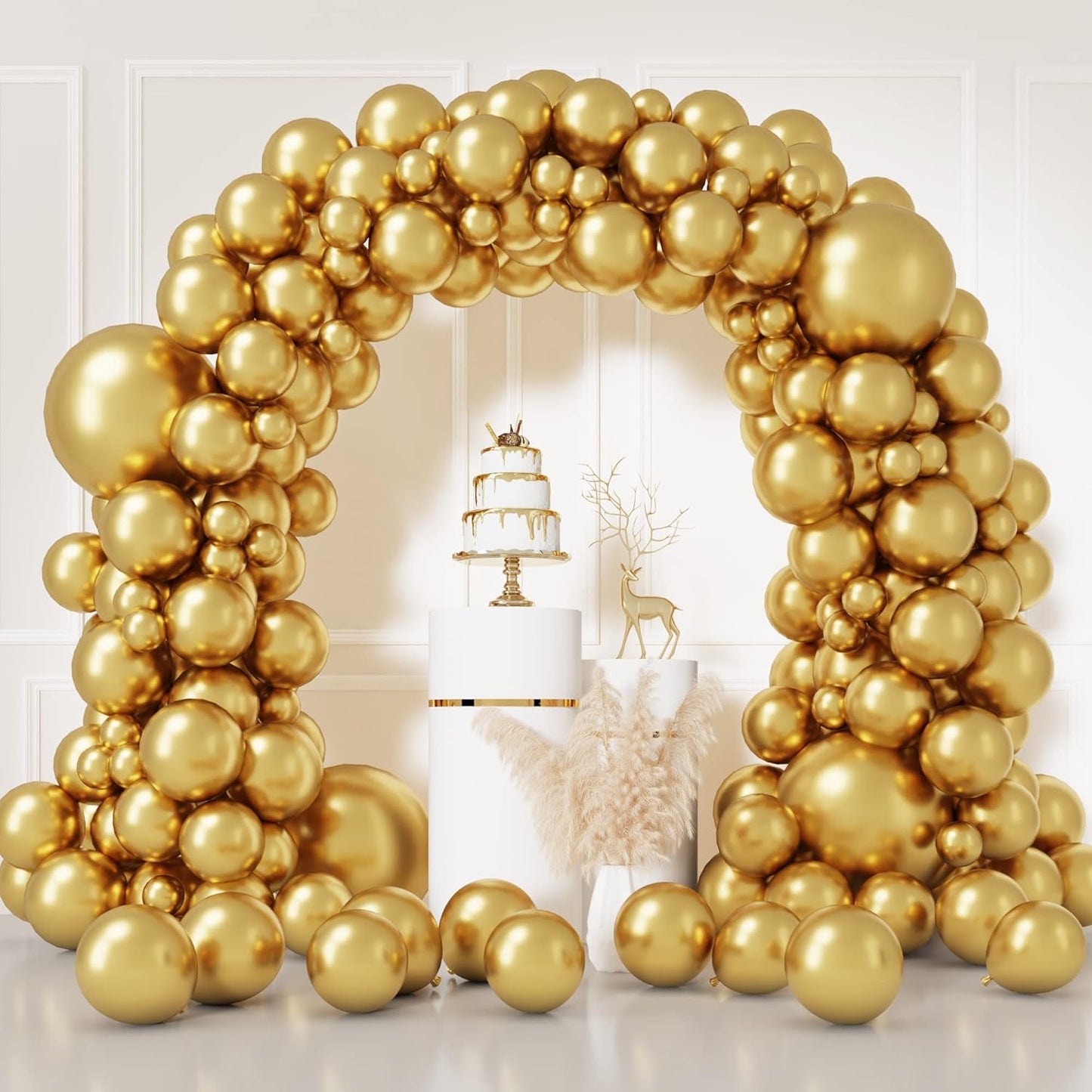RUBFAC Metallic Gold Balloon Arch Kit - 149pcs Latex Balloons in 5-18 Inch Sizes for Parties & Events