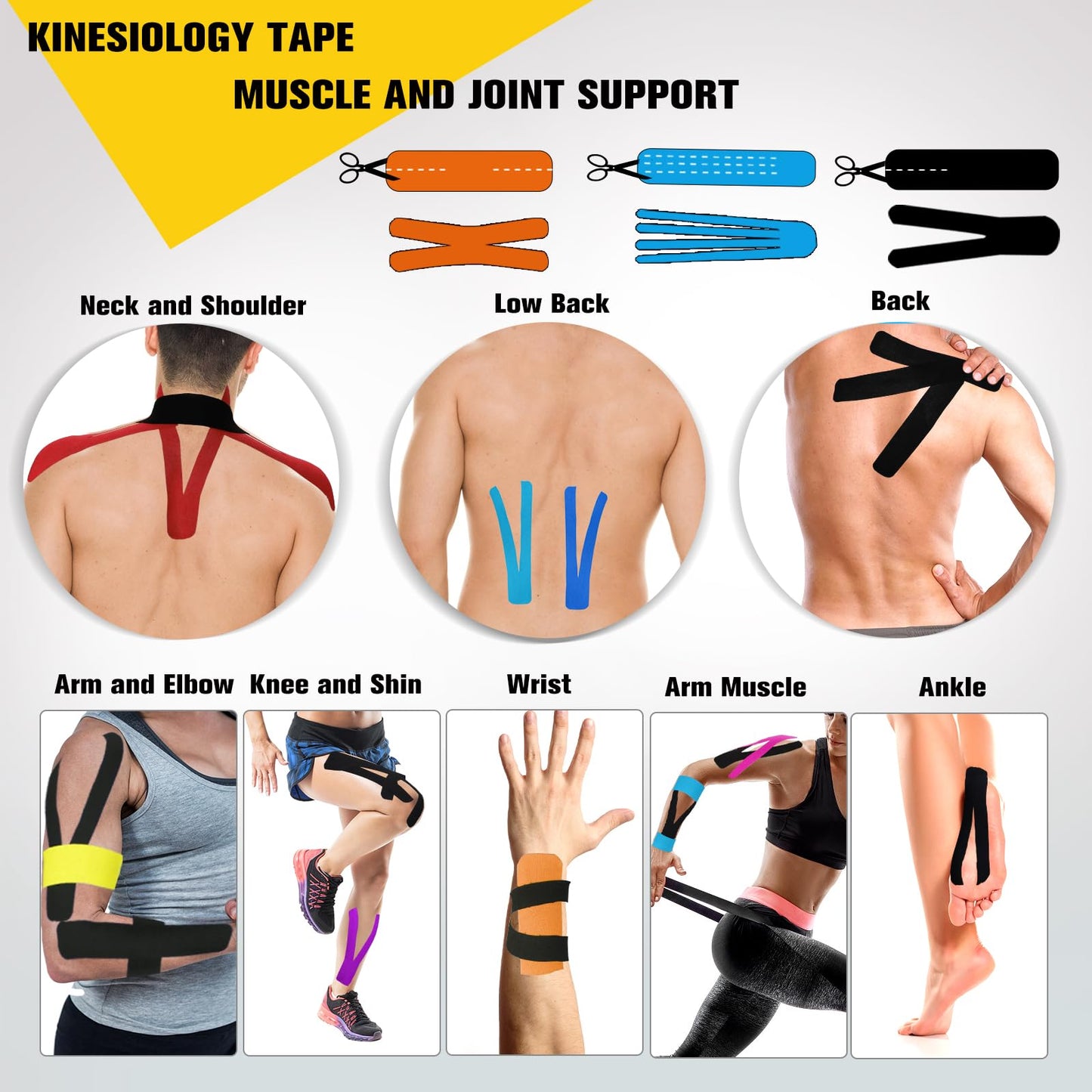 Kinesiology Tape Precut 2 Rolls Pack, Athletic Tape for Muscle Joints Support, 40 Strips for Knee Ankle Shoulder Back, Latex Free and Water Resistant, Orange