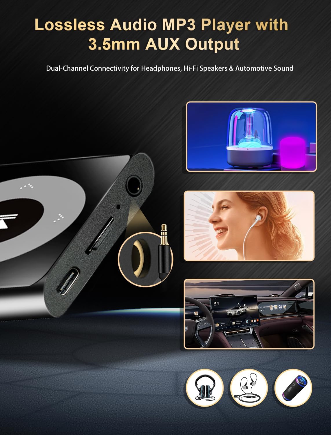 CCHKFEI 64GB MP3 2.4" MP3 MP3 128GB Player with Bluetooth Screen Hi-Fi Lossless Sound Bluetooth Player Built-in Speaker
