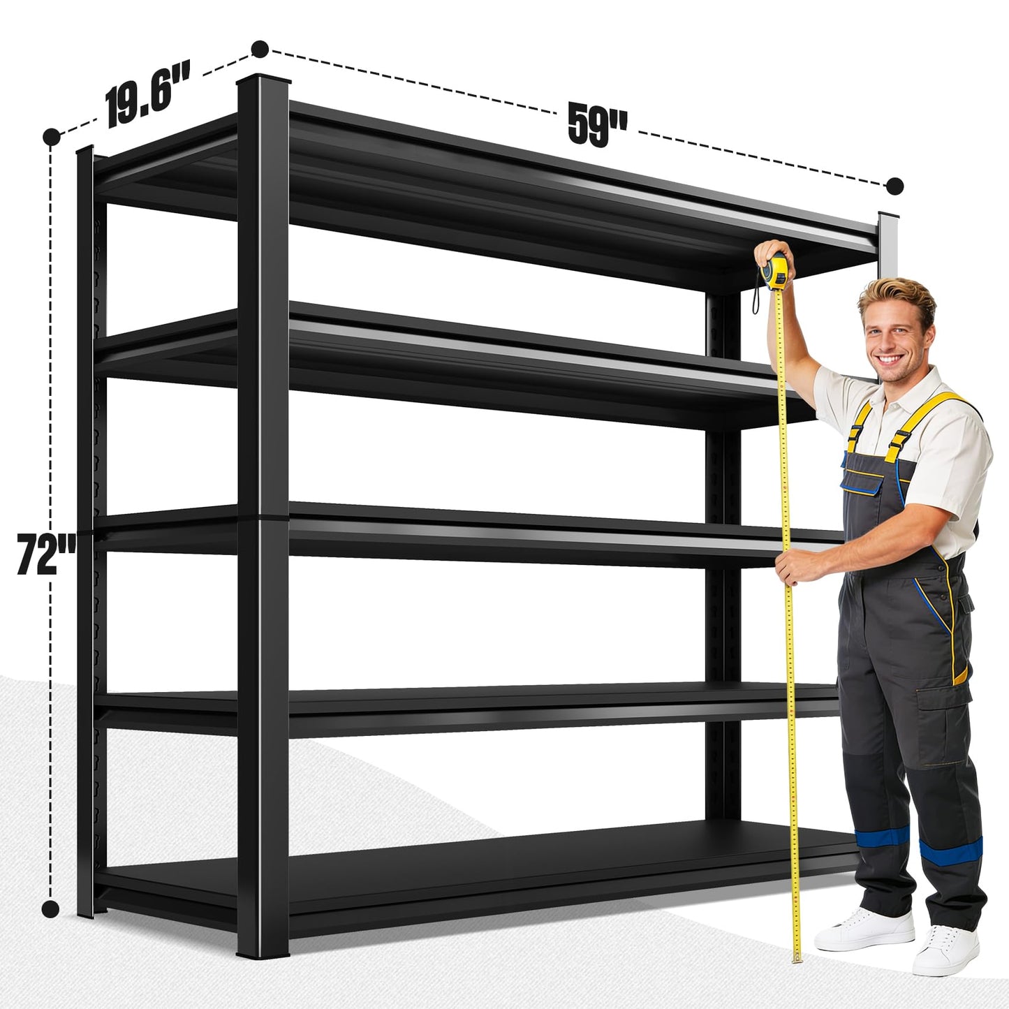 TXTDPL 2000lbs Heavy Duty Garage Shelving, 5-Tier Adjustable Storage Shelves, 72" H x59 W x 19.6" D, Utility Metal shelvingfor Warehouse, Basement, Garage