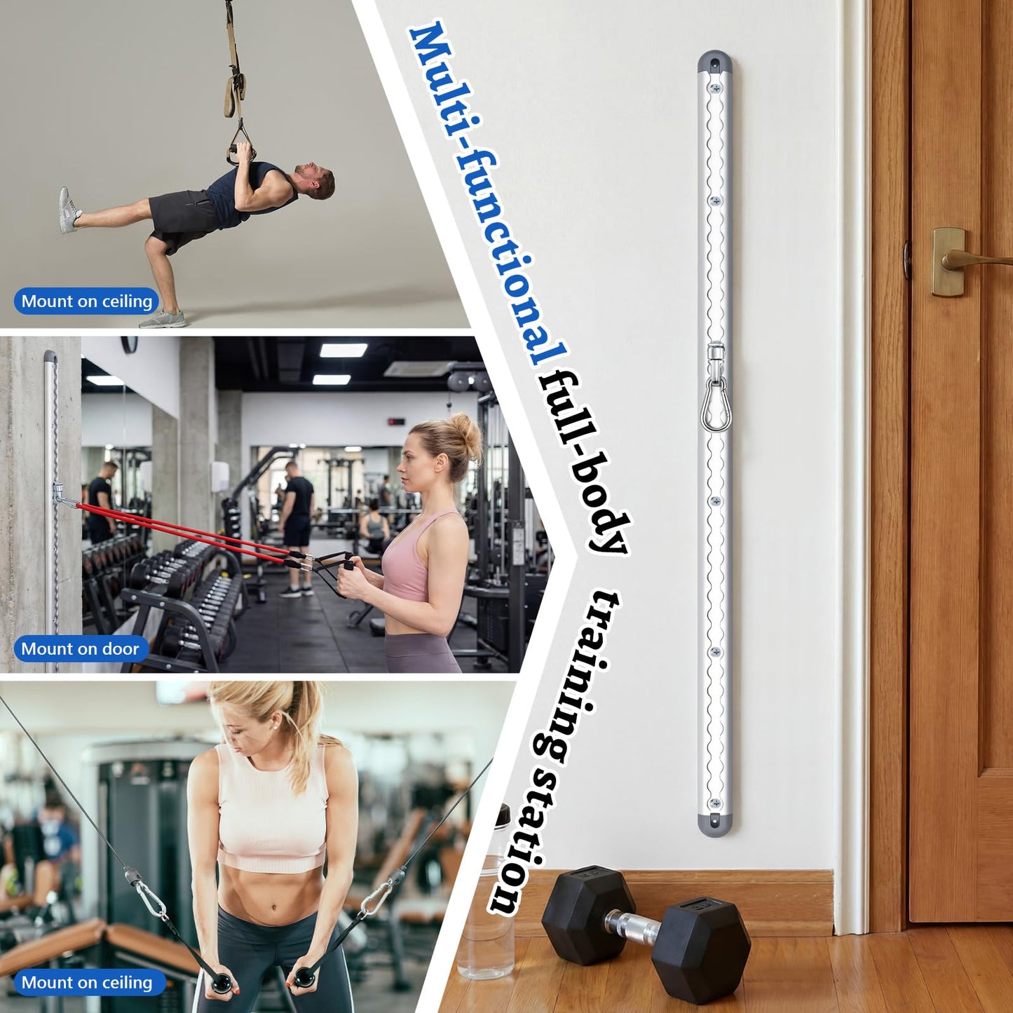 Zonon Adjustable Aluminum Wall-Mounted Anchored Fitness System Includes Two 40-inch Rails, Supports Over 600 Lbs, Features Locking Clips, Space-Saving for Exercise Bands Home Workouts