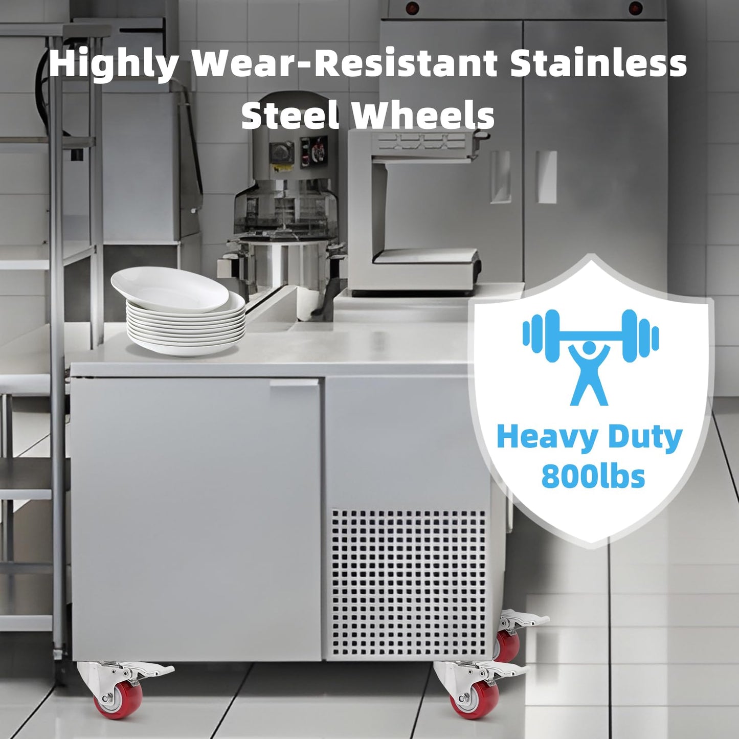 W B D WEIBIDA 2 Inch Stainless Steel Caster Wheels with Brake,Rust-Proof 304 Casters Set of 4,Anti-Corrosion Industrial Castor for Furniture,Labs,Hospitals,Restaurants, Toolbox