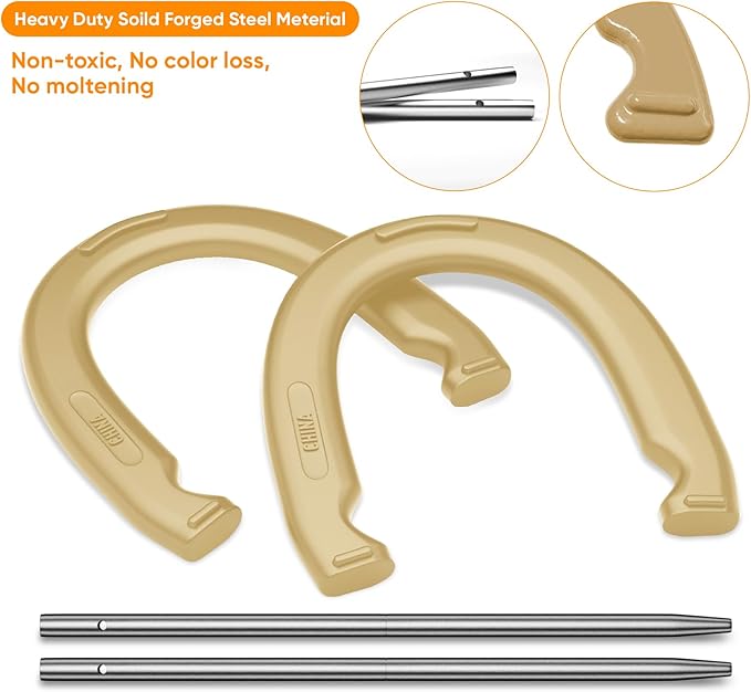 NQV Horseshoe Outdoor Game Set ?“Horse Shoe Game Kit,Sports Horseshoes Sets, Includes 4 Steel Horseshoes, 2 Metal Stakes & Carry Bag ??Perfect for Lawn, Backyard, or Tailgating