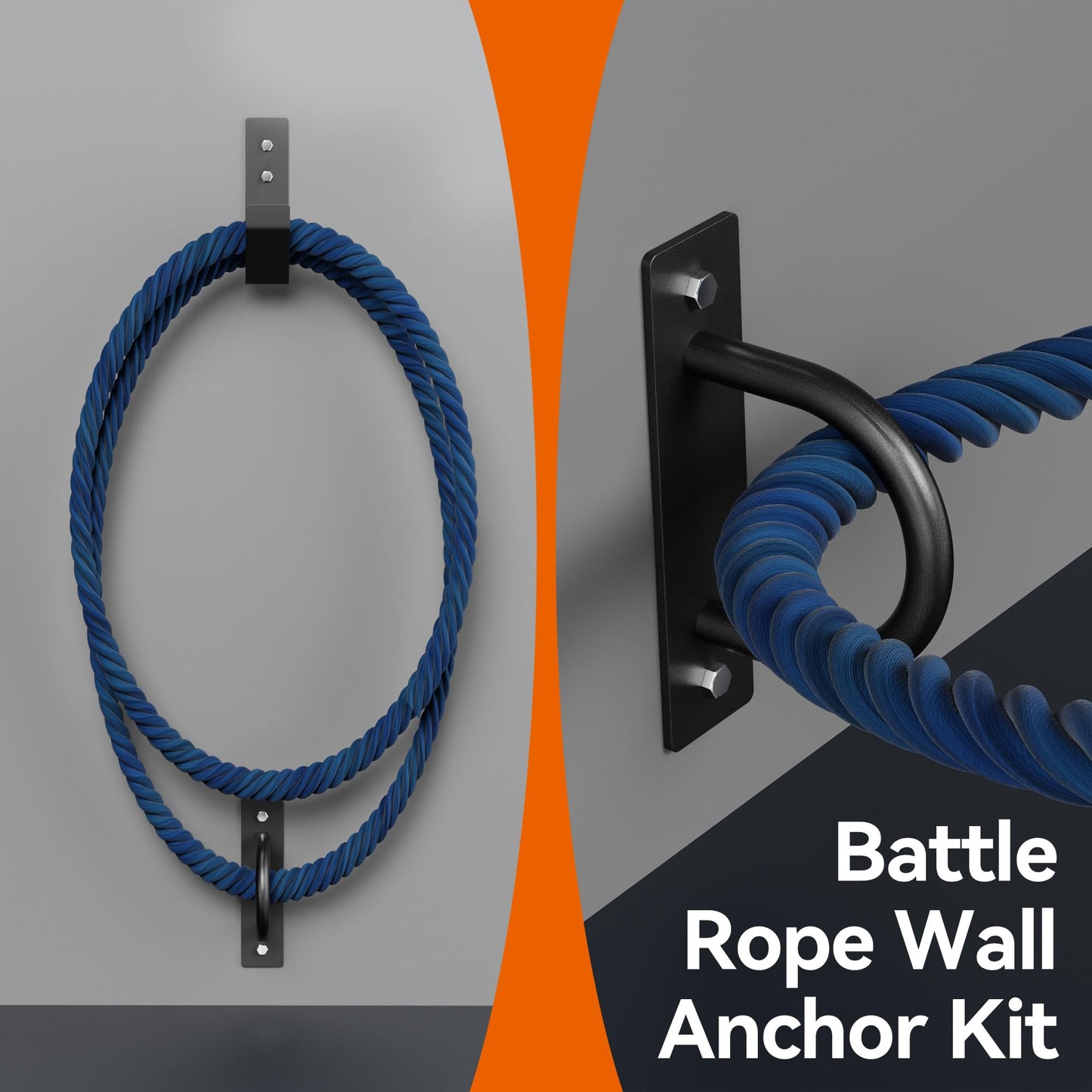 YUEYIN Battle Rope Wall Anchor Kit, Heavy Duty Steel Wall Anchor with Training Rope Organiser, Fitness Rope Wall Mount, Black