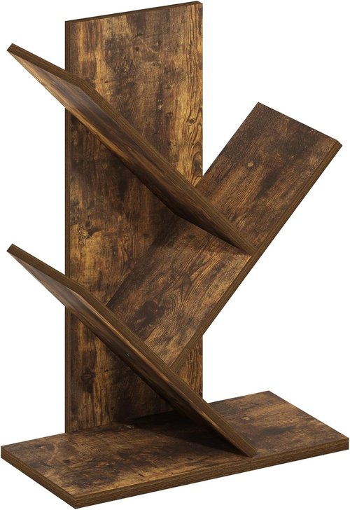 Furinno Tree Bookshelf - 3-Tier Angled Open Shelf Bookcase for Stylish Room Decor | Amber Pine, 8.4 x 15.7 x 21.3