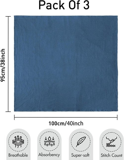 Graceful Colors Muslin Swaddle Blankets - 3 Pack Soft & Breathable Receiving Blankets, 38 x 40 Inches