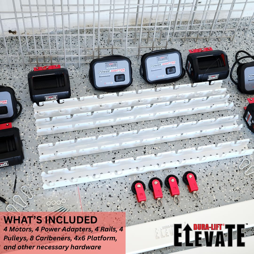 DURA-LIFT Elevate 4x6 Motorized Overhead Storage Lift for Garage Ceiling, Electric Storage Rack with Bluetooth App Control