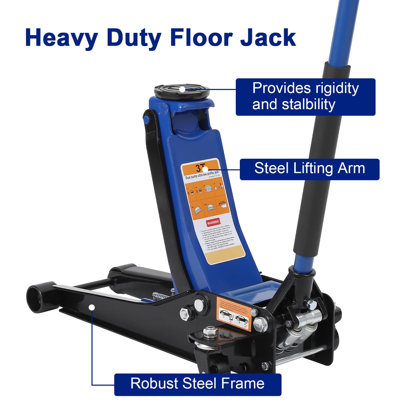 Garvee 3 Ton Low Profile Floor Jack, Hydraulic Car Jack with Dual Pump Quick Lift Technology, 3" to 19.5" Wide Lifting Range, 6600Lbs Heavy Duty Carbon Steel Floor Jack for Car, SUV, Truck, Blue