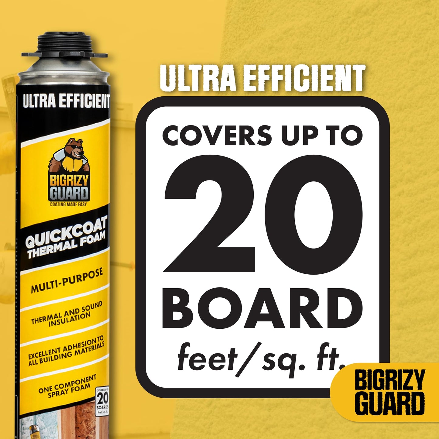 Bigrizy Guard Closed Cell Spray Foam Insulation - 12 Pack, DIY Polyurethane Expanding Insulation Sealant for Garage Door, Attic, Walls - Covers 240 Board Feet (Gun & Cleaner Not Included)