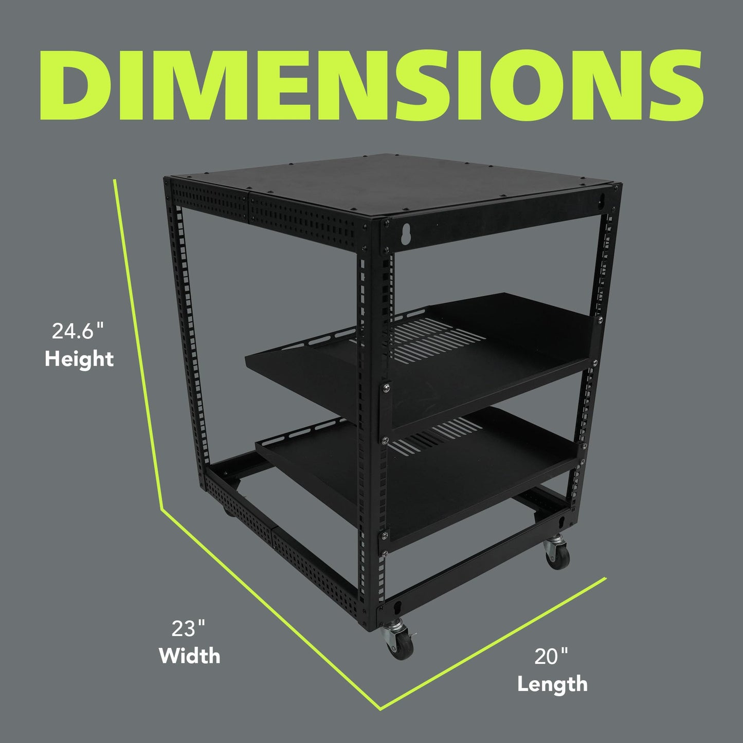 Pearington 12U Open Frame Server Rack, 23''-40'' Adjustable Depth, Free Standing or Wall Mount, 4 Post AV Rack with Casters, Holds Networking IT Equipment AV Gear Router Modem