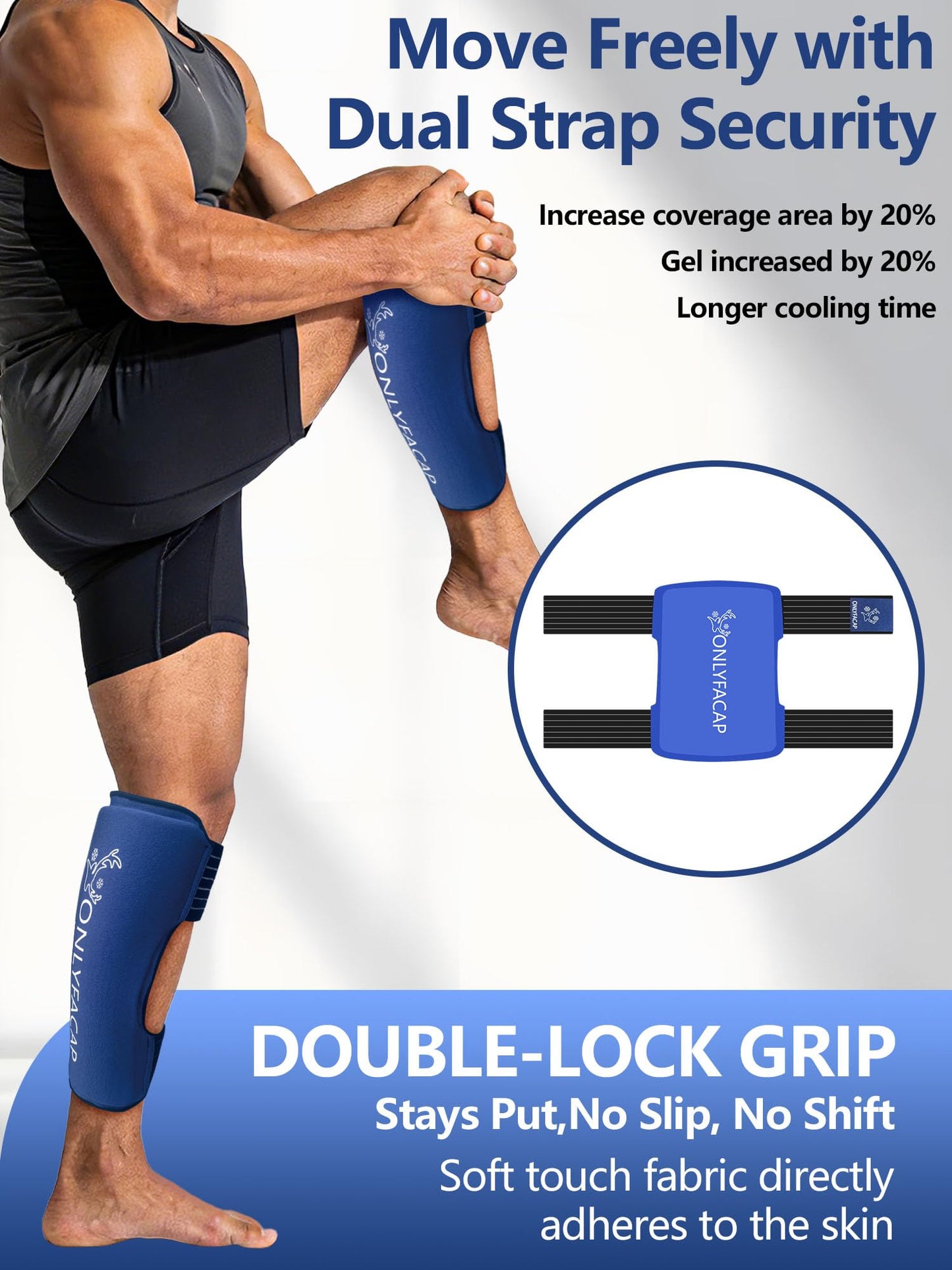 Shin Splint Relief Ice Pack Wraps 2 Pack, Reusable Gel Compression Sleeves with Adjustable Straps for Knee, Ankle, Calf, Elbow Pain Relief & Swelling Reduction