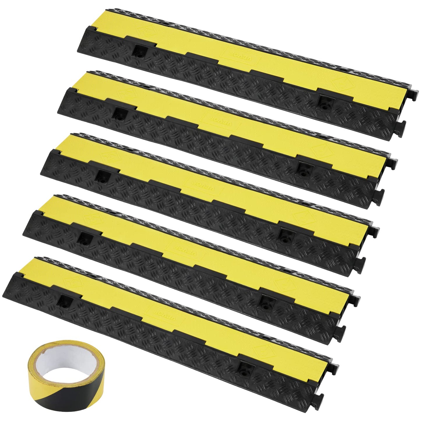 VEVOR Cable Protector Ramp, 5 Packs 2 Channels Speed Bump Hump, Rubber Modular Speed Bump & 5 PCs Rubber Cable Protector Ramp, 2 Channel, 12000 lbs/axle Capacity Heavy Duty Hose Wire