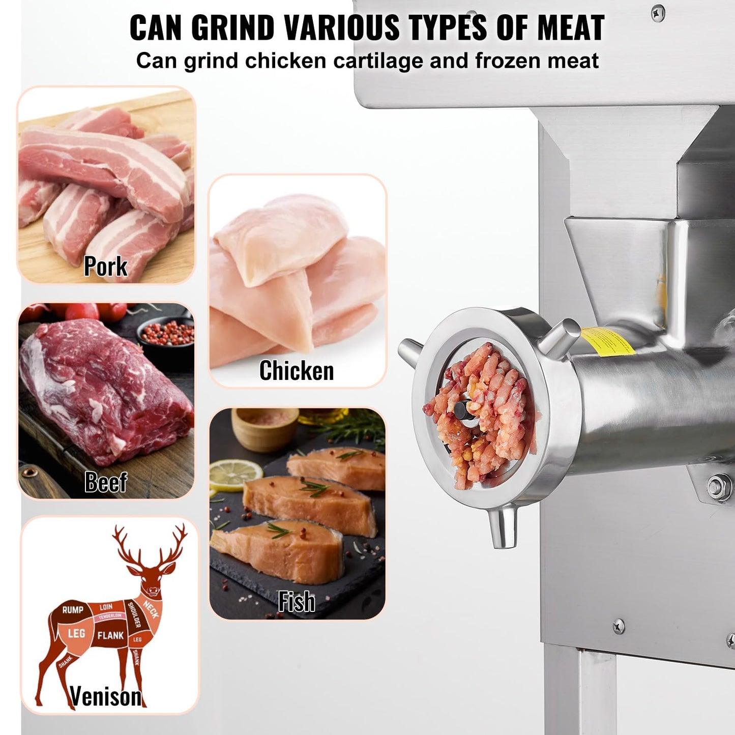 VEVOR Commercial Electric Meat Grinder, 22 Lb/Min Cabinet Meat Grinder, 2200W Industrial Grinder with Blade, Grinding Plate, Sausage Maker, Stainless Steel Meat Mincer Machine for Kitchen, Restaurant