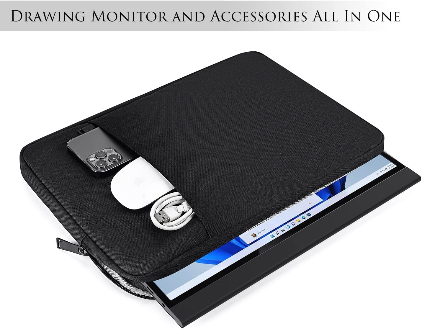 CaseDeer 15.6 16.1 Inch, 15.6-16.1 Inch 15"x10.8" Portable Monitor Case Carrying Sleeve for Most Portable Monitor