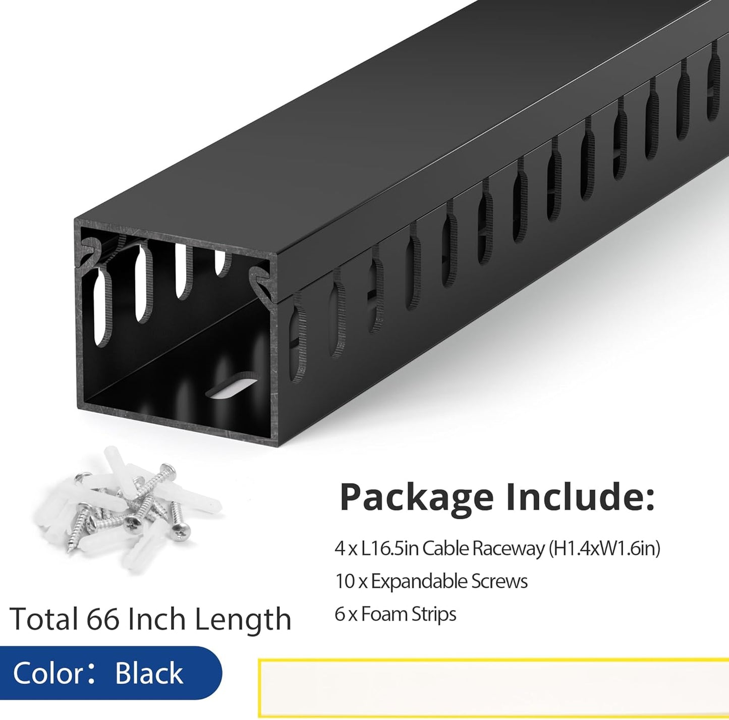 ZhiYo H1.4 W1.6in 66in (4X L16.5in) Professional Server Rack Cable Management Raceway, Cable Raceway Kit, Electrically