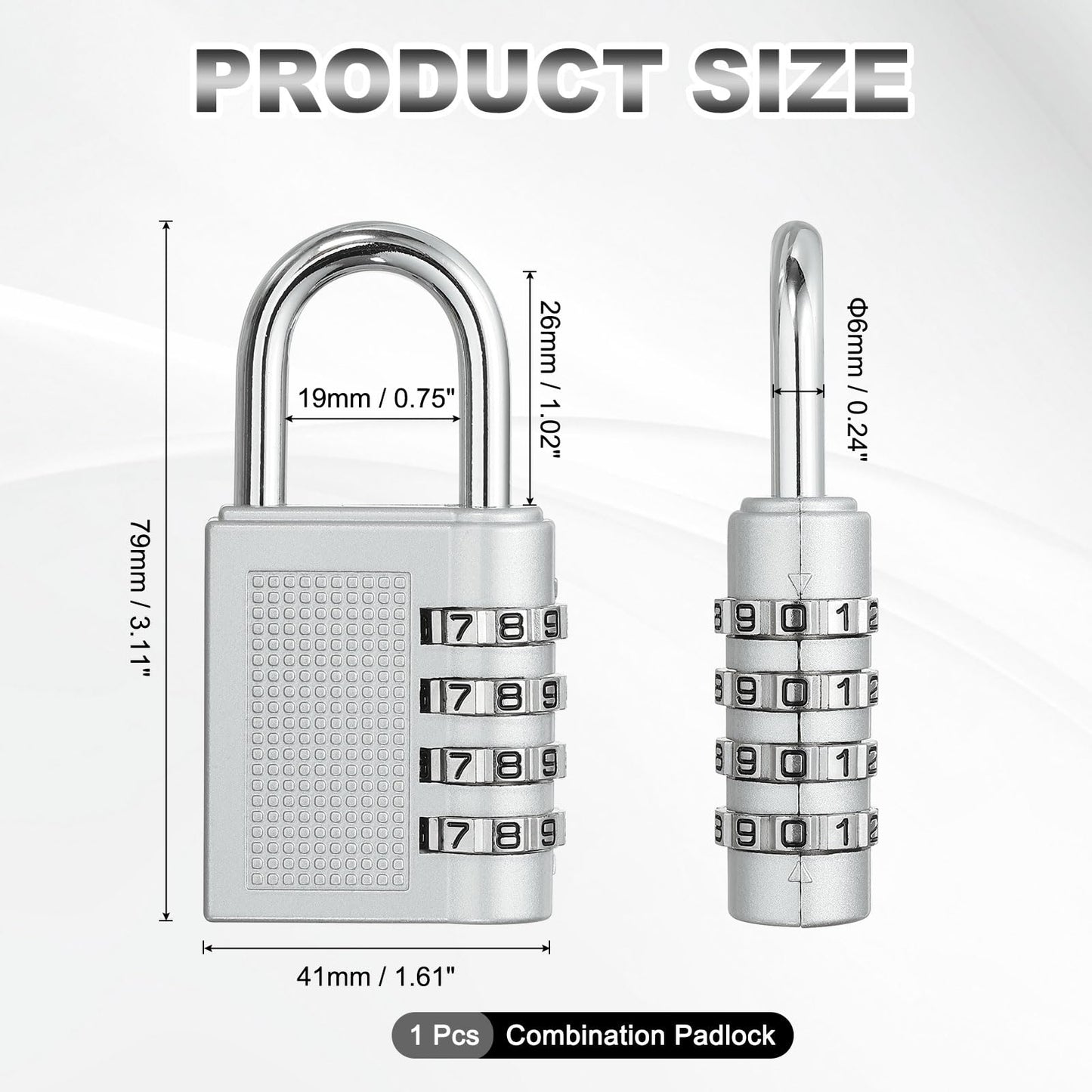 PATIKIL Combination Padlock (Large, Silver), 4-Digit Combo Padlock Resettable Luggage Locks with 0.24 Inch Shackle, Suit for Gym Locker/Fence/Storage/Toolbox/Cabinets